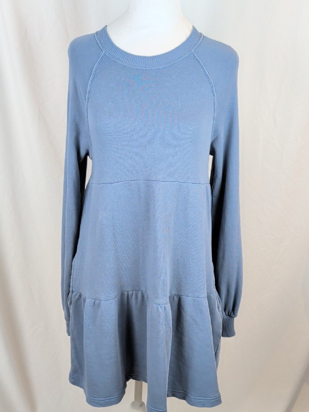 Aerie Fleece Tiered Babydoll Sweatshirt Dress with Pockets Blue S